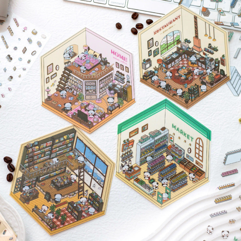 Cute Panda Scene 3D Landscape Stickers - Adorable Scrapbooking &amp; Diorama Decoration Supplies
