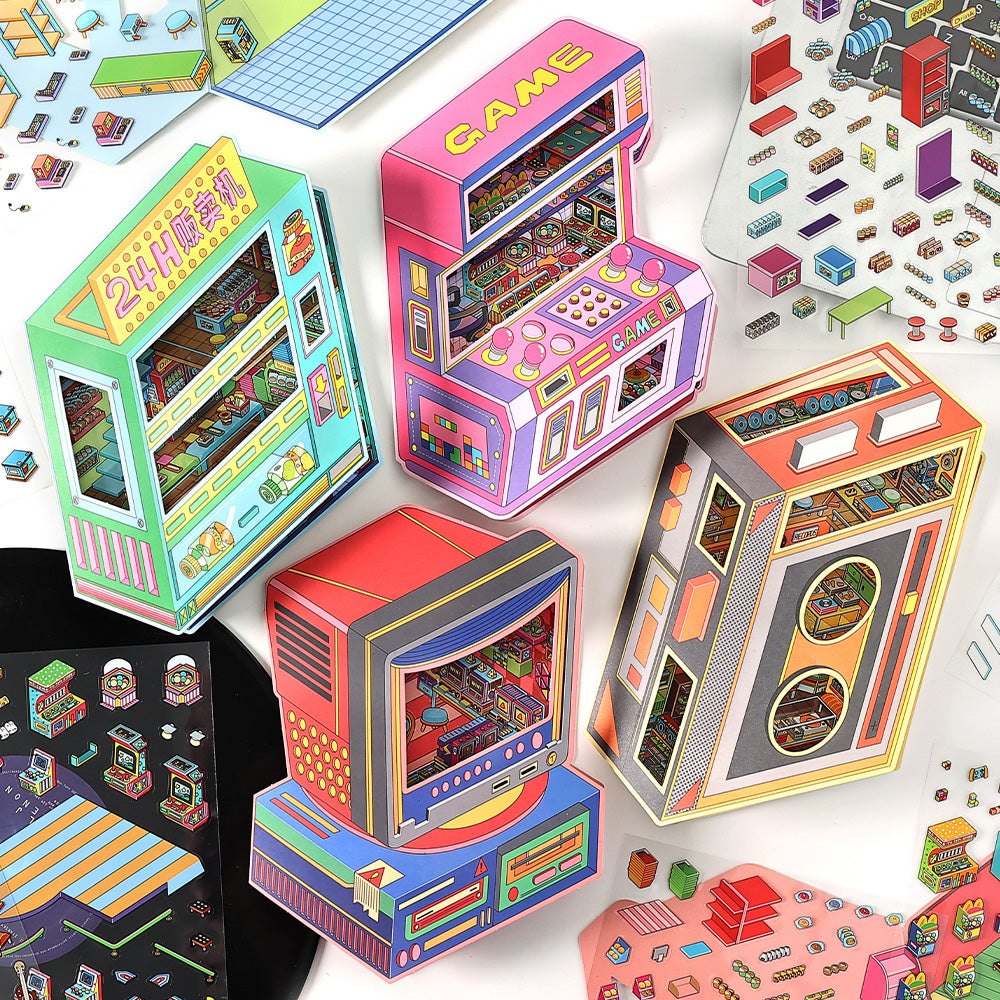 DIY 2.5D Diorama Stickers – Colorful Miniature Commercial Scene Stickers