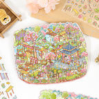 Serie Jing Qimeng: pegatinas de paisajes de gran tamaño, pegatinas creativas 3D con escenas DIY para scrapbooking.