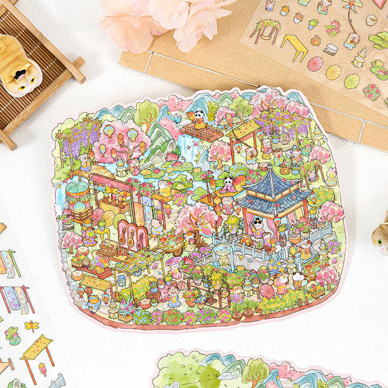 Jing Qimeng Series - Large-Size Landscape Stickers, Creative 3D DIY Scene Stickers for Scrapbooking