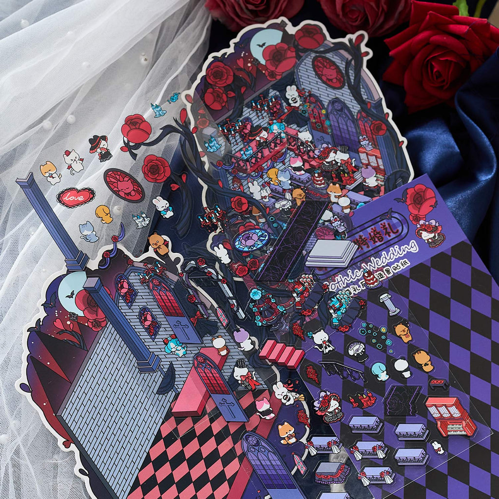 Fairy Tale Wedding Themed Scene-Making Sticker Set, Cute Character Scene Stickers, Creative DIY Materials for Journal Decoration and Collage