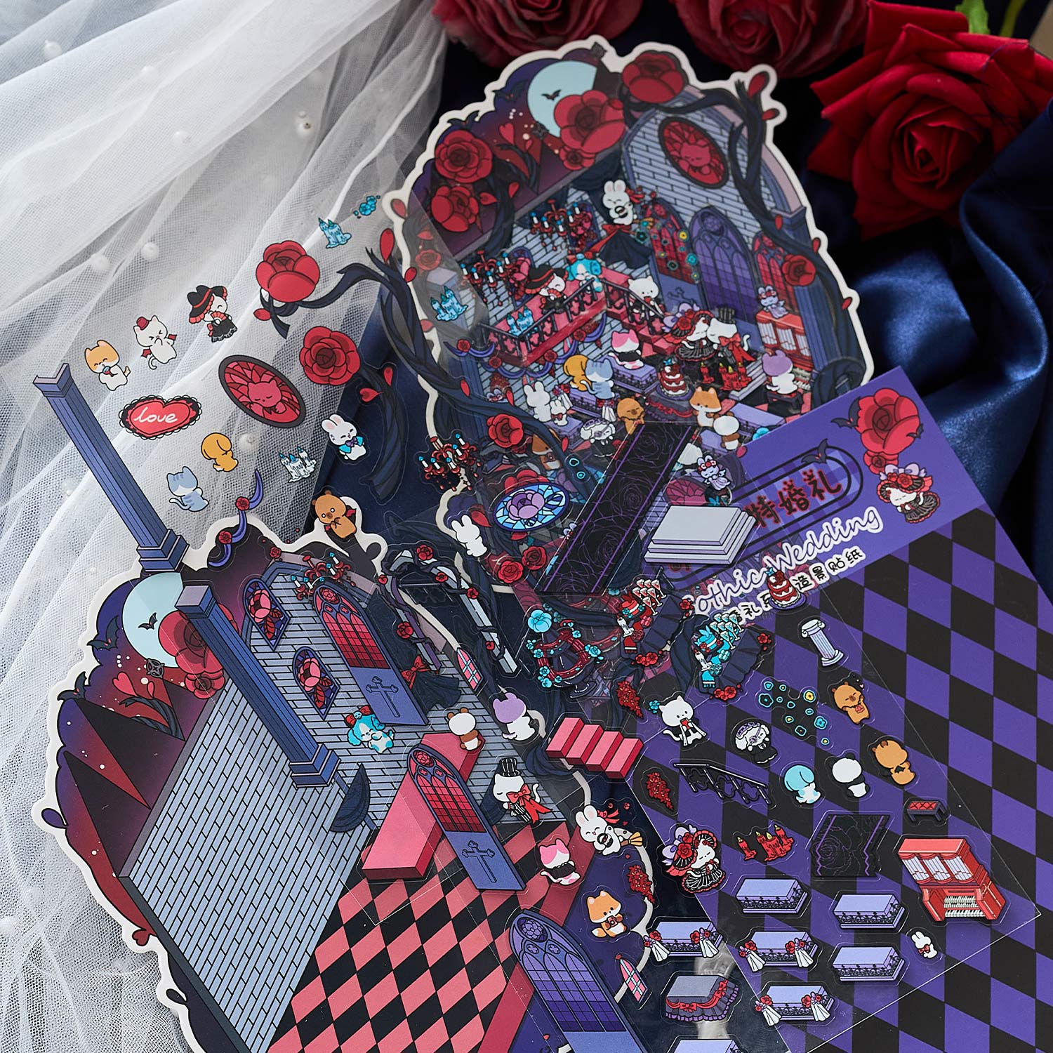 Fairy Tale Wedding Themed Scene-Making Sticker Set, Cute Character Scene Stickers, Creative DIY Materials for Journal Decoration and Collage