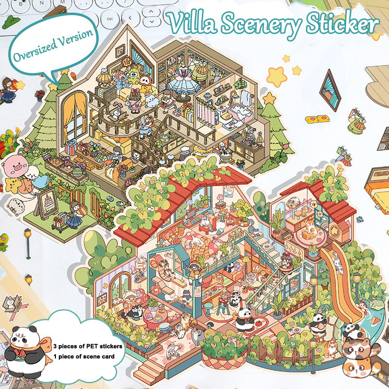 Oversized Cute 3D Landscape Stickers ,Adorable Animal Cottage Scrapbook Supplies ,DIY Creative Journal Decoration Stickers