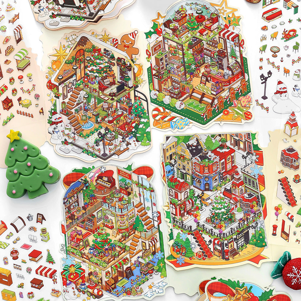 Infeel.Me Miniature 3D Scene Stickers, Christmas-themed Stress-relief Stickers