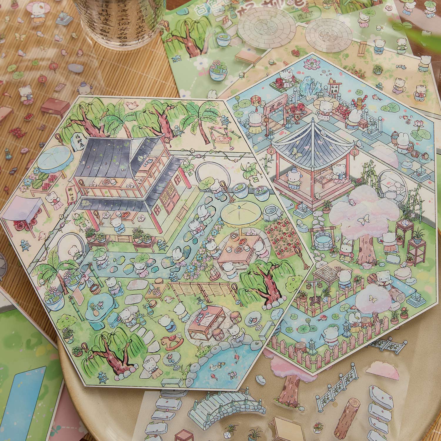 Pegatinas con animales de un patio chino, collage de diario 3D, materiales creativos para hacer tú mismo.