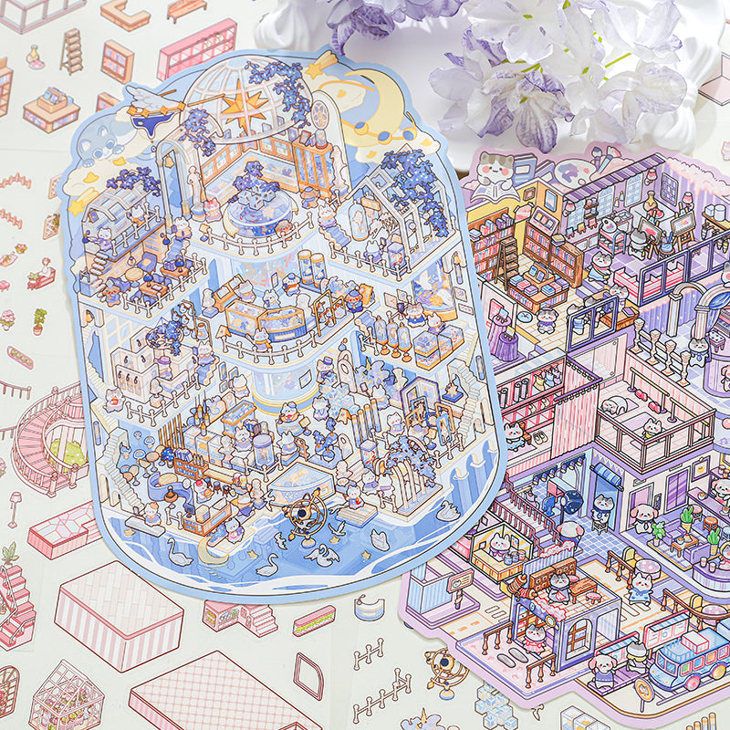 Paper Trail Zoo Kitten Whiskers Leisure Day Series Scenery-Making Stickers, 3D Stereo Cottage Fun Collage