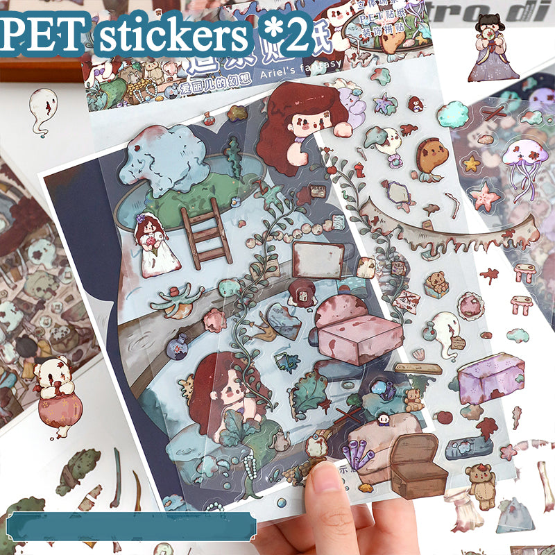 Slightly Spooky Cute Cartoon-Style Scenery Stickers, Creative Art Collage Fun Stickers