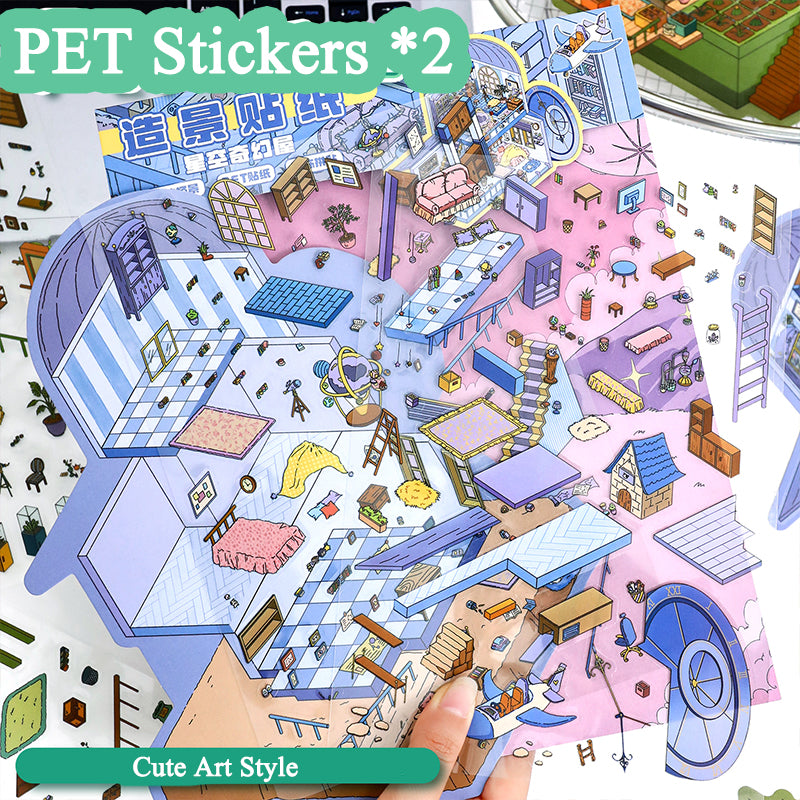 Fantasy Landscape Stickers, 3D Miniature Scene Collage Journal Stickers