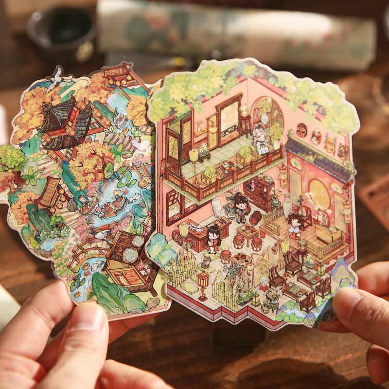 Decoration stickers, Chinese style scenes, funny garbage magazine stickers