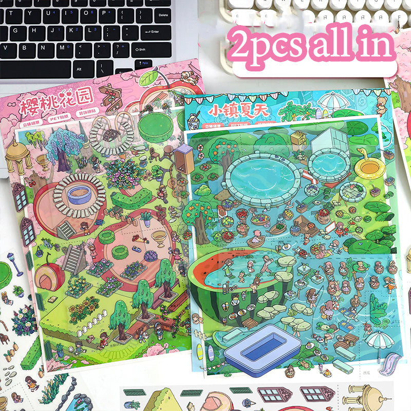 3D Spring-Themed Scene Stickers: Miniature World Hand-Collage Decorations, Fun DIY Stickers