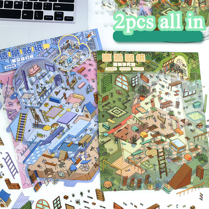Fantasy Landscape Stickers, 3D Miniature Scene Collage Journal Stickers