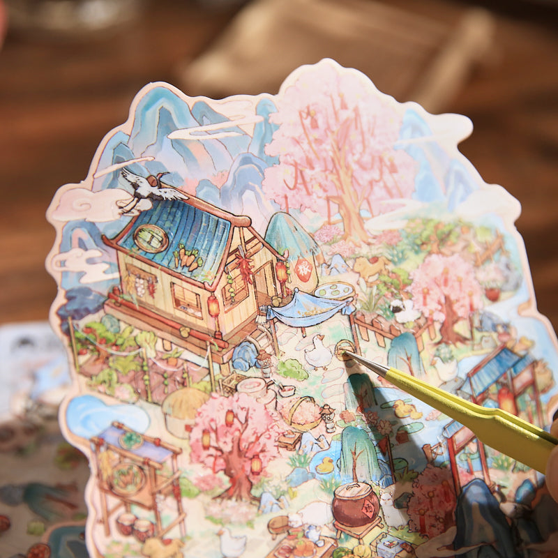 Decoration stickers, Chinese style scenes, funny garbage magazine stickers