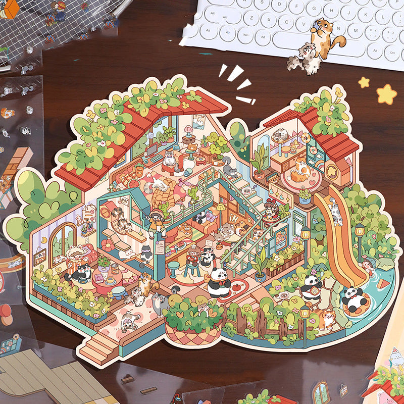 Oversized Cute 3D Landscape Stickers ,Adorable Animal Cottage Scrapbook Supplies ,DIY Creative Journal Decoration Stickers