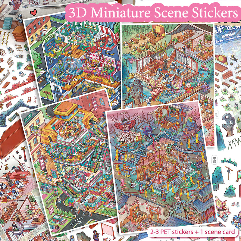Fantasy &amp; Mystery Miniature Scene Sticker Set: DIY 3D Collage Fun Landscape Decoration Kit