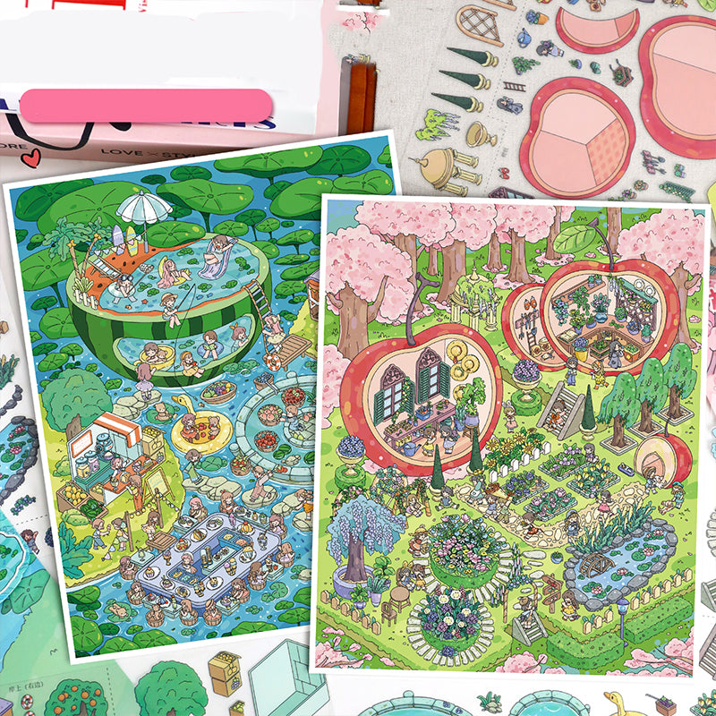 3D Spring-Themed Scene Stickers: Miniature World Hand-Collage Decorations, Fun DIY Stickers