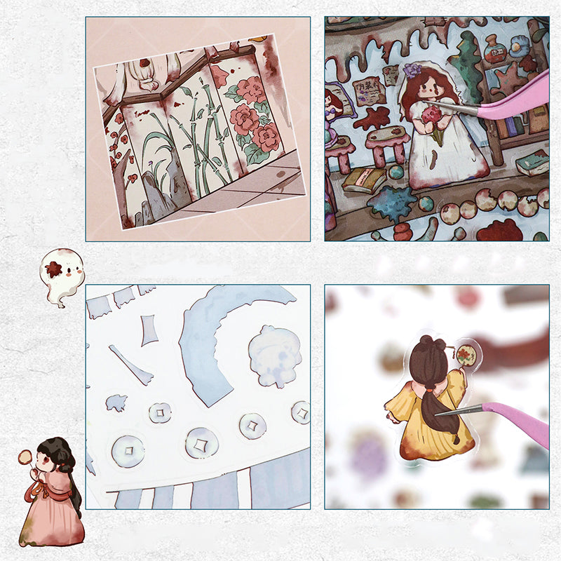 Slightly Spooky Cute Cartoon-Style Scenery Stickers, Creative Art Collage Fun Stickers