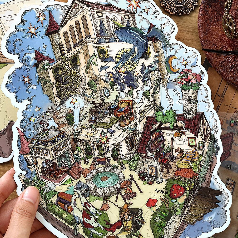 Infeel.Me 2.5D Miniature Landscape-Making Stickers,Fantasy-style large-size scene decorative stickers