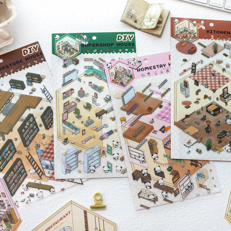Cute Panda Scene 3D Landscape Stickers - Adorable Scrapbooking &amp; Diorama Decoration Supplies