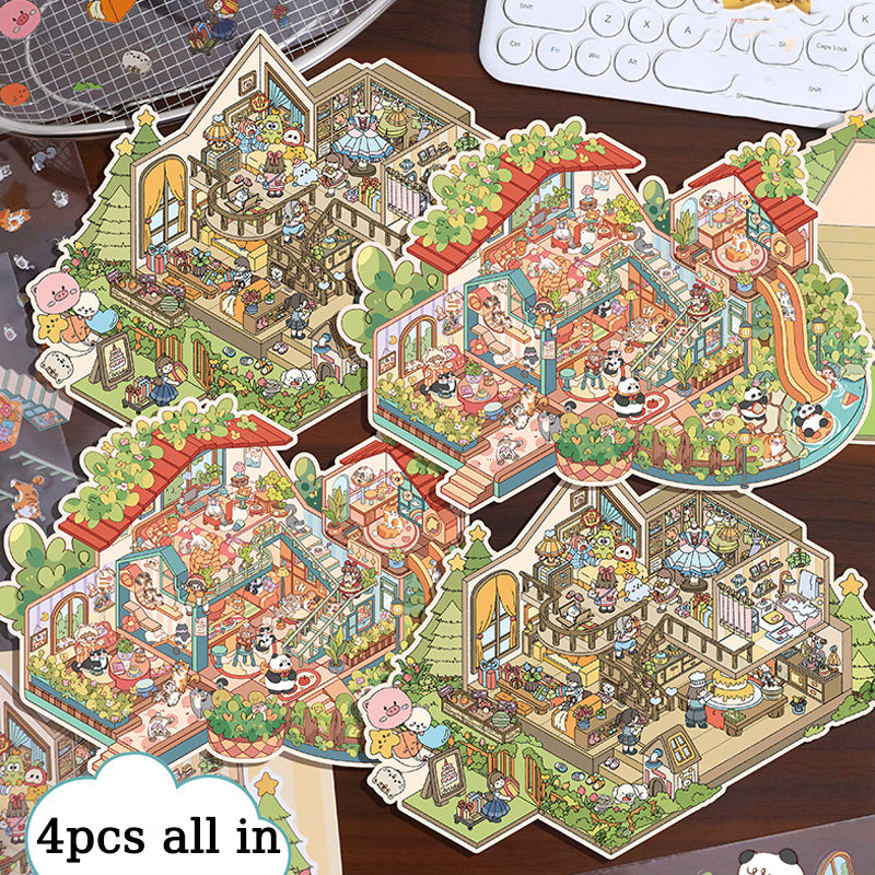 Oversized Cute 3D Landscape Stickers ,Adorable Animal Cottage Scrapbook Supplies ,DIY Creative Journal Decoration Stickers