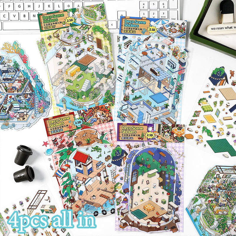 Fun &amp; Creative DIY Miniature Scenery-Making Stickers - Immersive Collage Stickers for Underwater City, Garden Courtyard Notebook Decoration