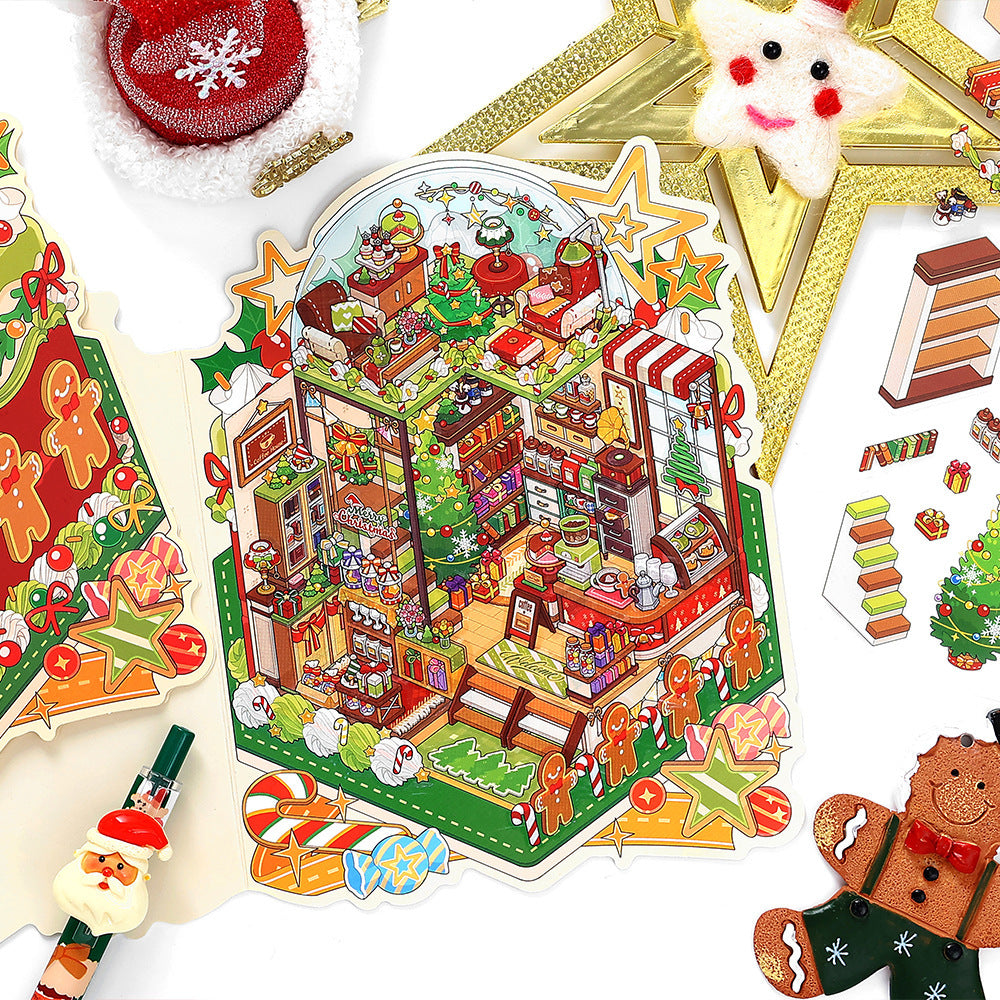 Infeel.Me Miniature 3D Scene Stickers, Christmas-themed Stress-relief Stickers