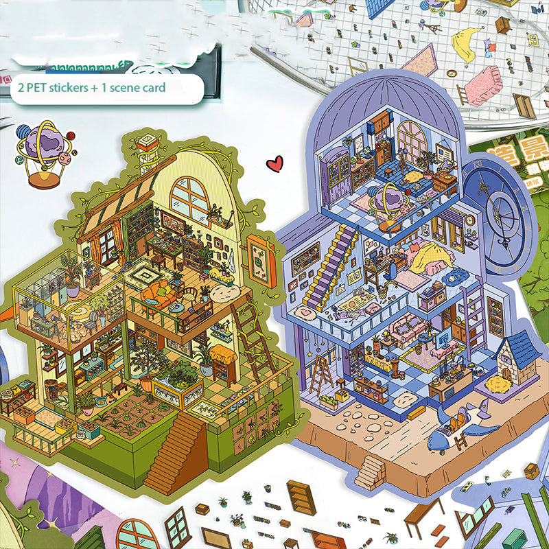 Fantasy Landscape Stickers, 3D Miniature Scene Collage Journal Stickers