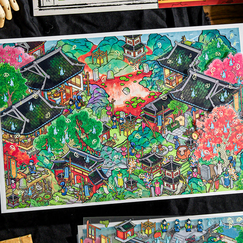 Extra-large miniature landscape stickers - Lü Zhai Zhi Yi (Strange Tales from a Chinese Studio) - DIY scene handbooks - Scene stickers