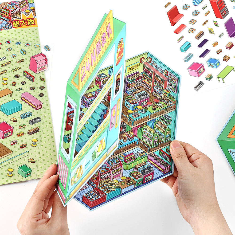 DIY 2.5D Diorama Stickers – Colorful Miniature Commercial Scene Stickers
