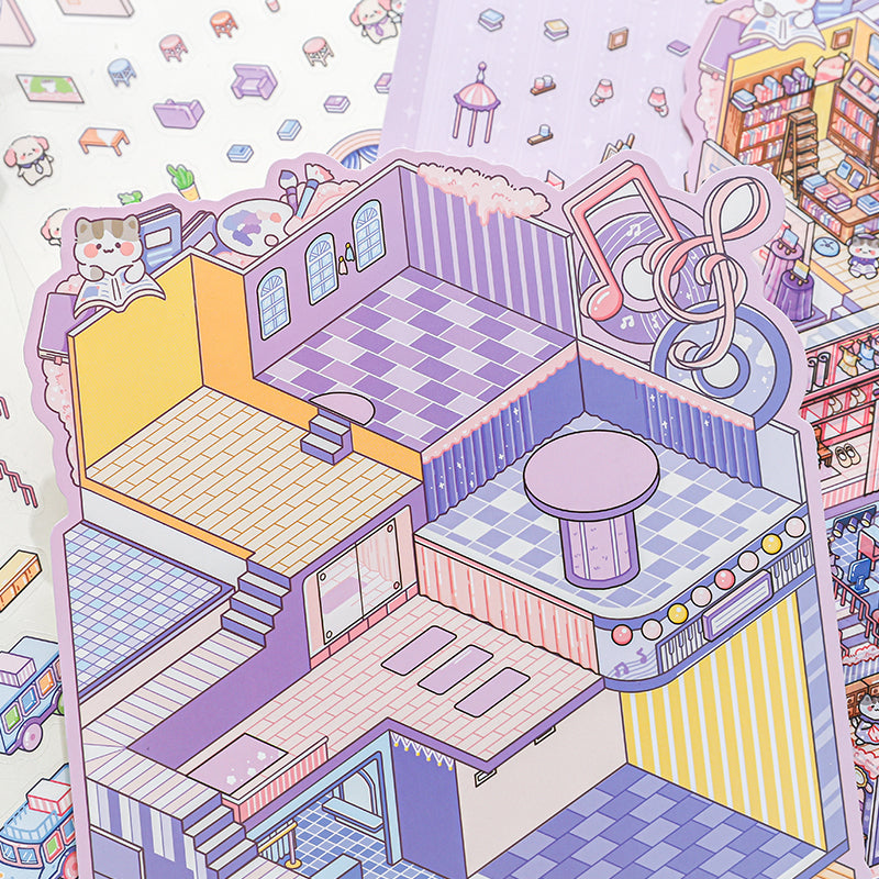 Paper Trail Zoo Kitten Whiskers Leisure Day Series Scenery-Making Stickers, 3D Stereo Cottage Fun Collage