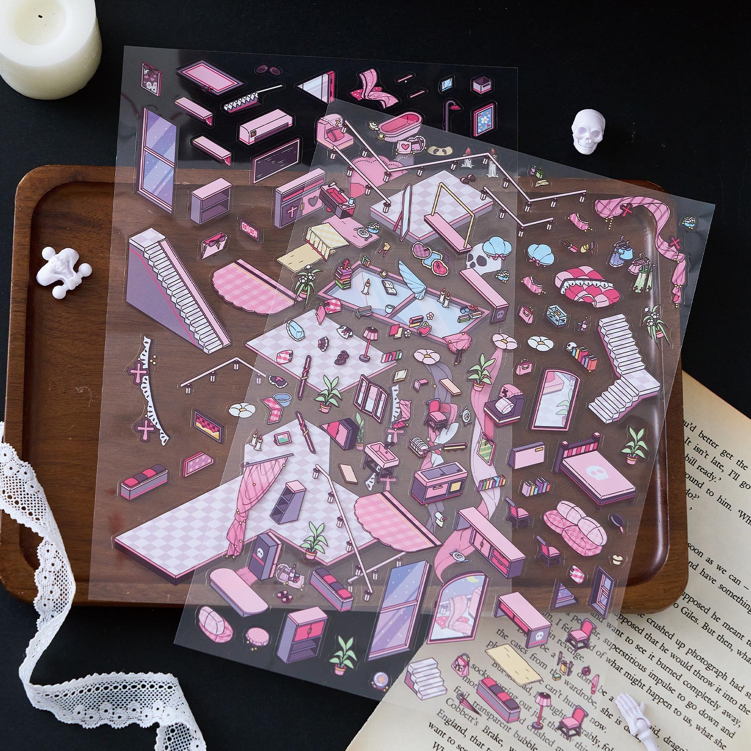 Pegatinas para crear escenas con un estilo oscuro, dulce y fresco, collage de diario en 3D, decoración creativa de escenas