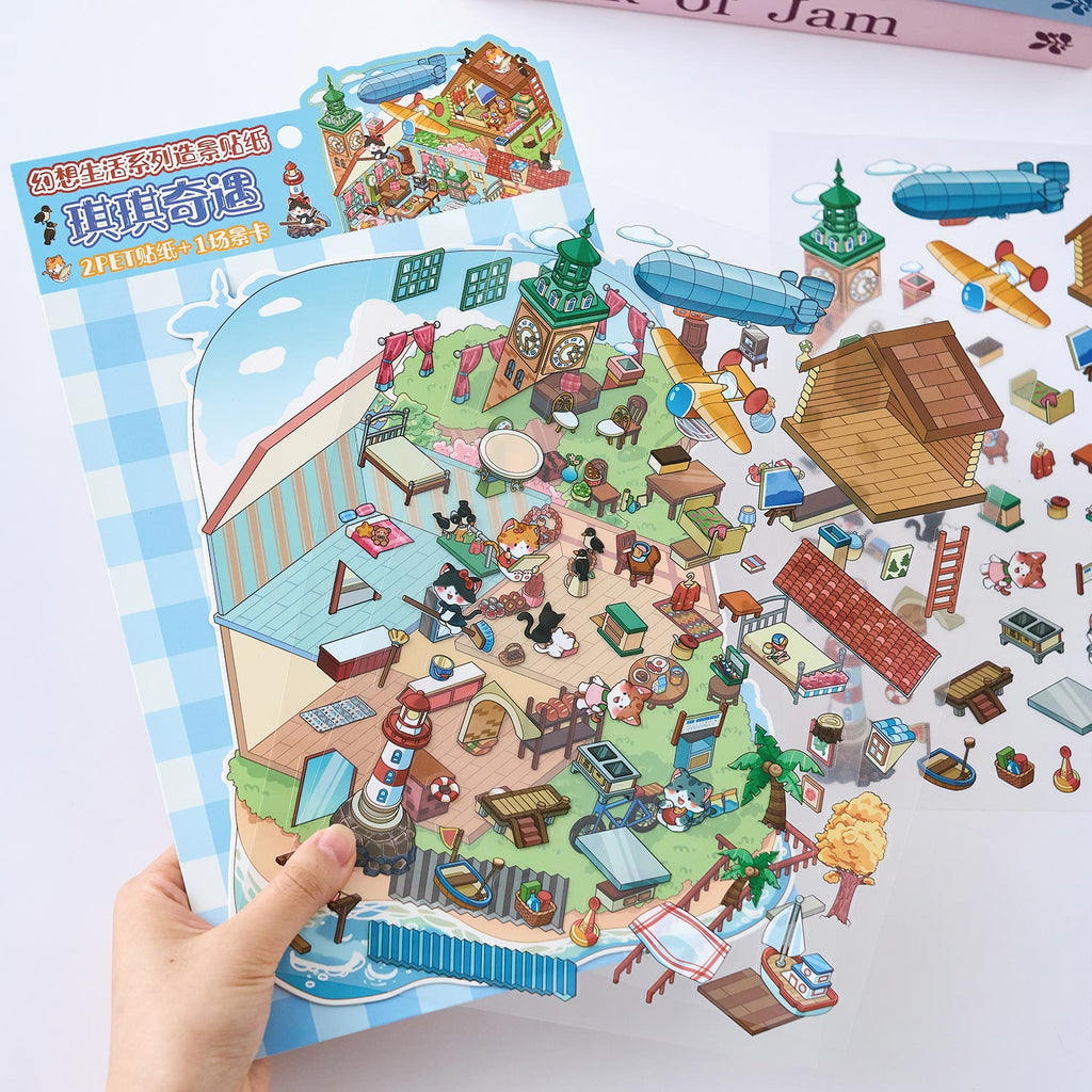 Fantasy Life Themed 3D Scene Stickers, Journal Decoration Stickers, Childlike Creative Collage Stickers