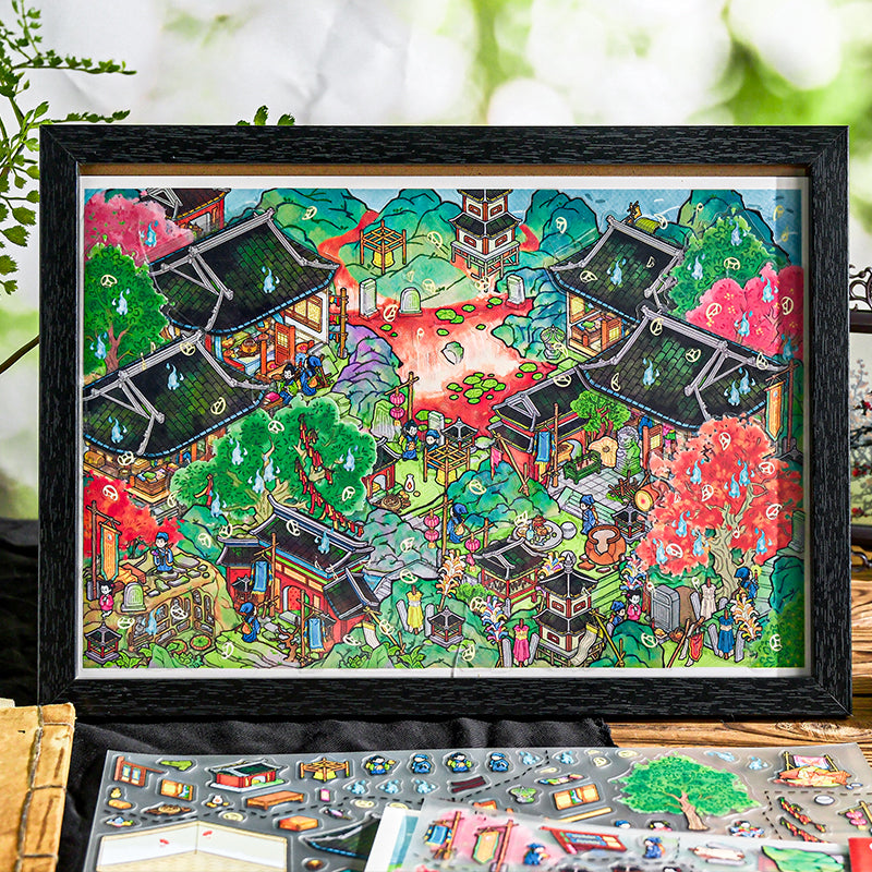 Extra-large miniature landscape stickers - Lü Zhai Zhi Yi (Strange Tales from a Chinese Studio) - DIY scene handbooks - Scene stickers