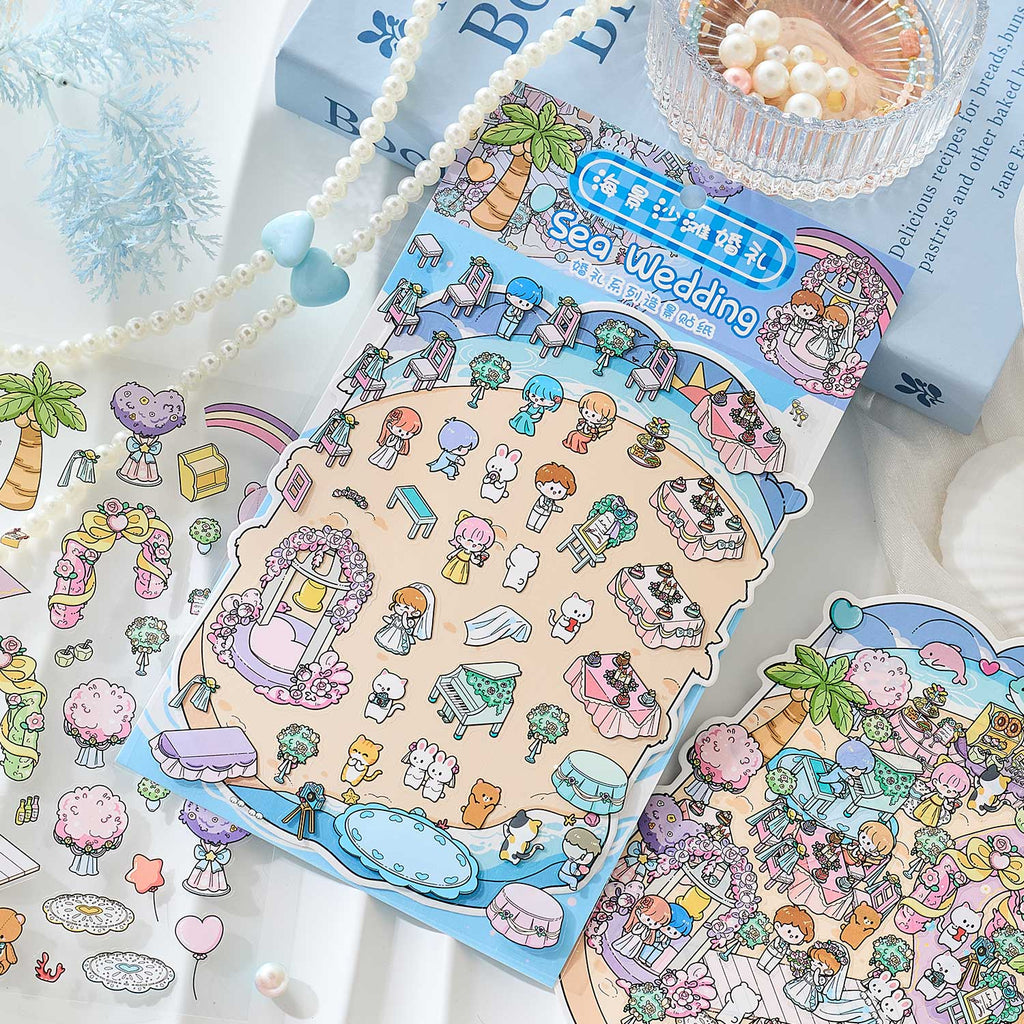 Fairy Tale Wedding Themed Scene-Making Sticker Set, Cute Character Scene Stickers, Creative DIY Materials for Journal Decoration and Collage