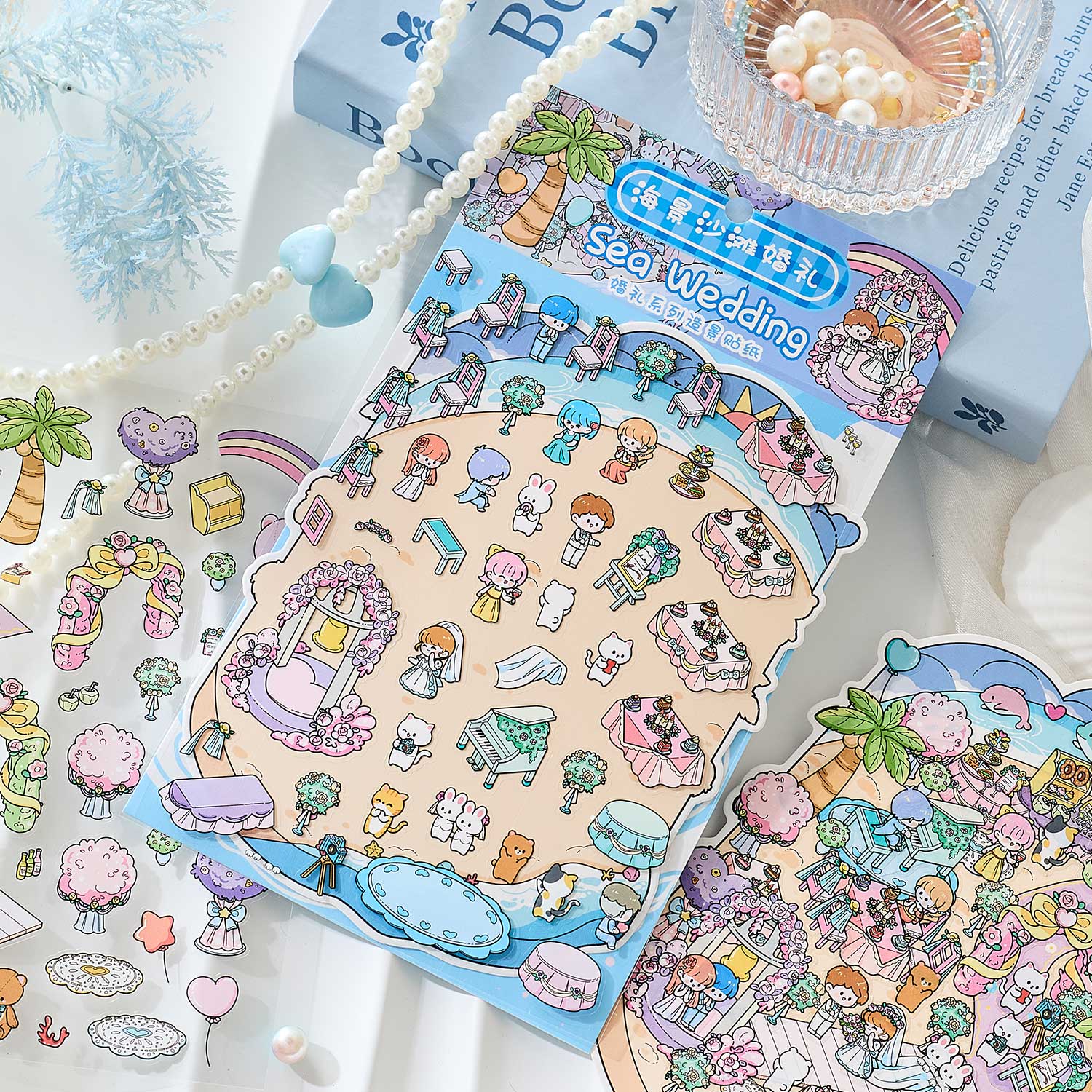 Fairy Tale Wedding Themed Scene-Making Sticker Set, Cute Character Scene Stickers, Creative DIY Materials for Journal Decoration and Collage