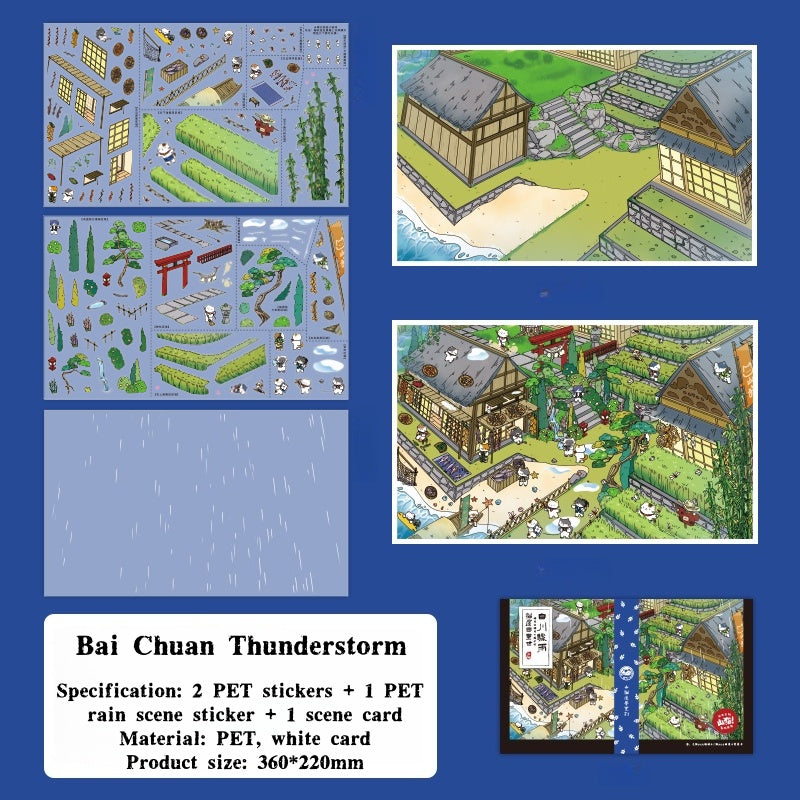 Landscaping stickers - Cartoon-themed fun journal decoration scene stickers