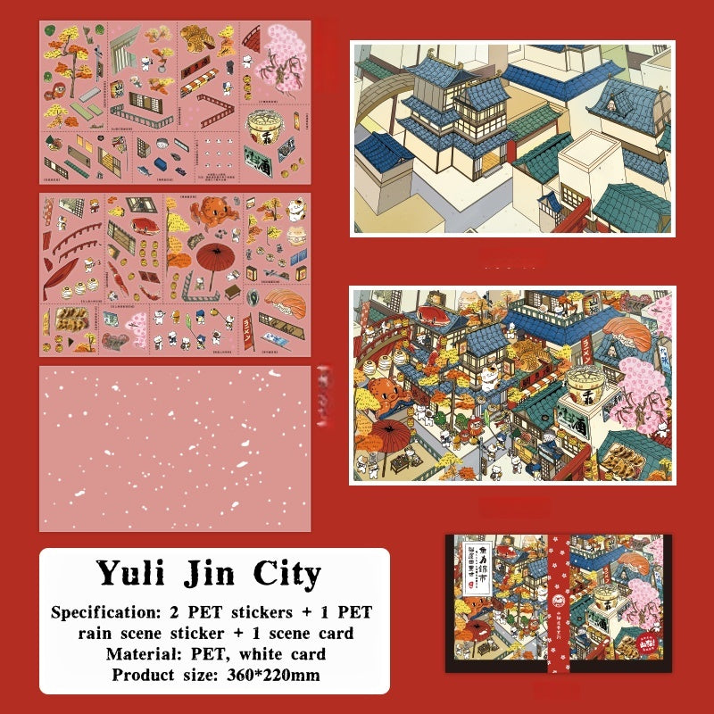 Landscaping stickers - Cartoon-themed fun journal decoration scene stickers