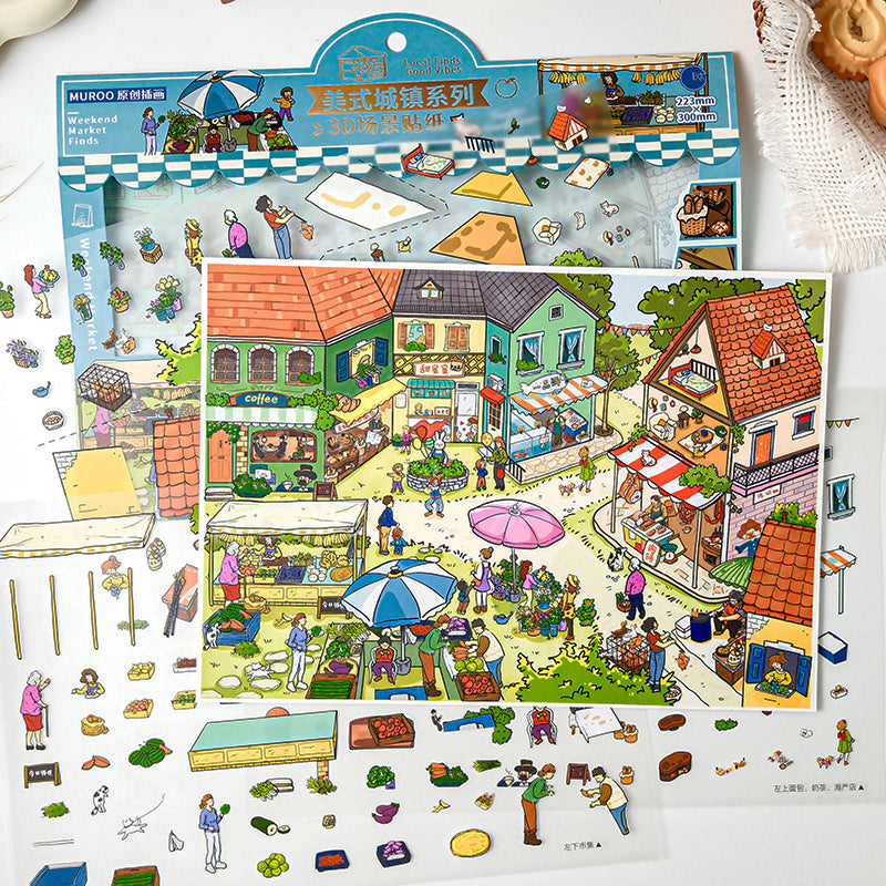3D miniature landscape stickers for DIY scene notebook, brain-teasing and fun collage toys