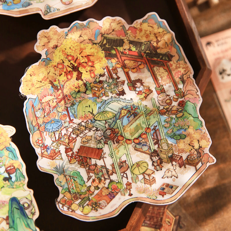 Decoration stickers, Chinese style scenes, funny garbage magazine stickers