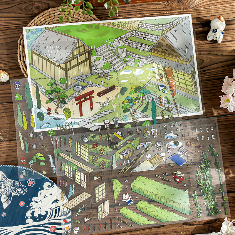 Landscaping stickers - Cartoon-themed fun journal decoration scene stickers