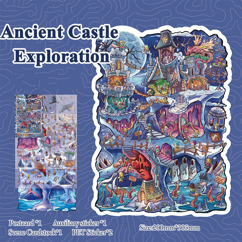 Fantasy Adventure Journey Themed Scene Stickers, DIY Creative Decorative Stickers, Immersive Collage Materials