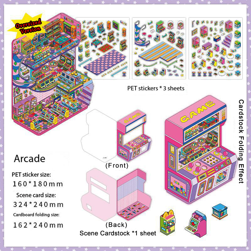 DIY 2.5D Diorama Stickers – Colorful Miniature Commercial Scene Stickers