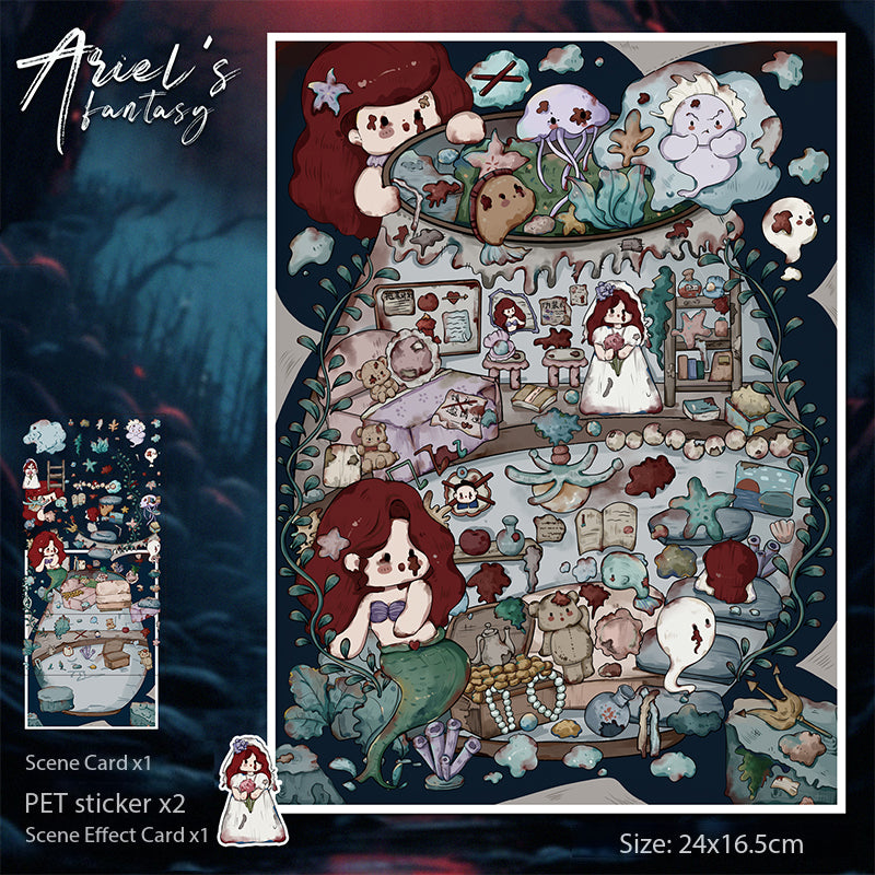 Slightly Spooky Cute Cartoon-Style Scenery Stickers, Creative Art Collage Fun Stickers