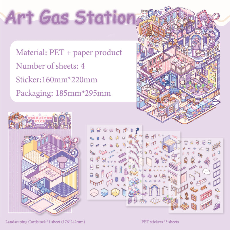 Paper Trail Zoo Kitten Whiskers Leisure Day Series Scenery-Making Stickers, 3D Stereo Cottage Fun Collage