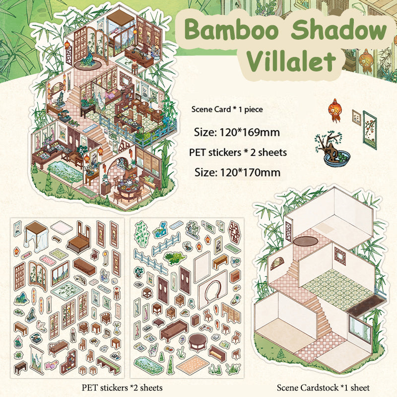 Chinese-Style Landscape Garden Scenery-Making Stickers, Creative DIY Notebook Decoration Multi-Layer 3D Collage Materials