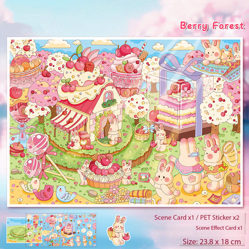 Cute Rabbit-Themed Landscape Stickers, Build a Rabbit World, Creative Journal Decoration Collage with Playful Stickers