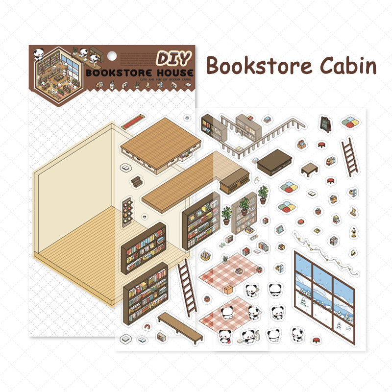 Cute Panda Scene 3D Landscape Stickers - Adorable Scrapbooking &amp; Diorama Decoration Supplies