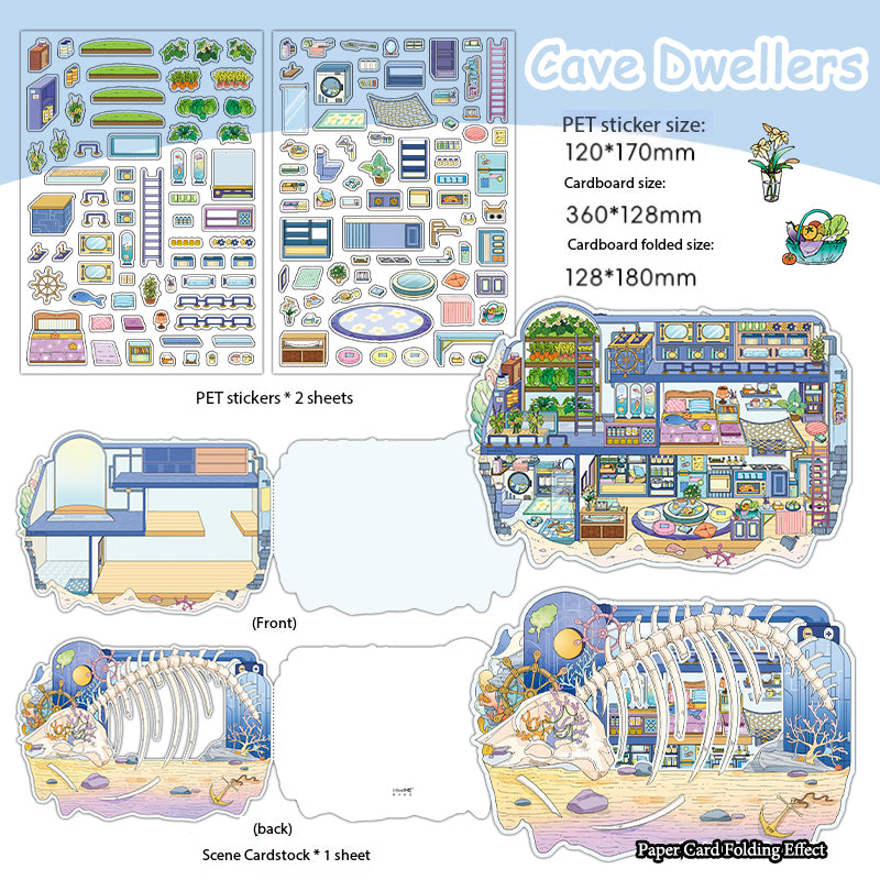 3D Scene Collage Material Set - Fantasy Multi-Layered Miniature World, Creative DIY Notebook Decoration, Fairy-Tale Style 3D Scenery-Making Supplies