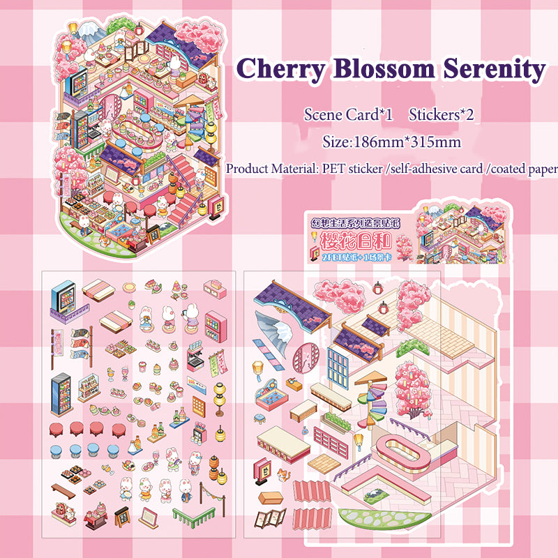 Fantasy Life Themed 3D Scene Stickers, Journal Decoration Stickers, Childlike Creative Collage Stickers