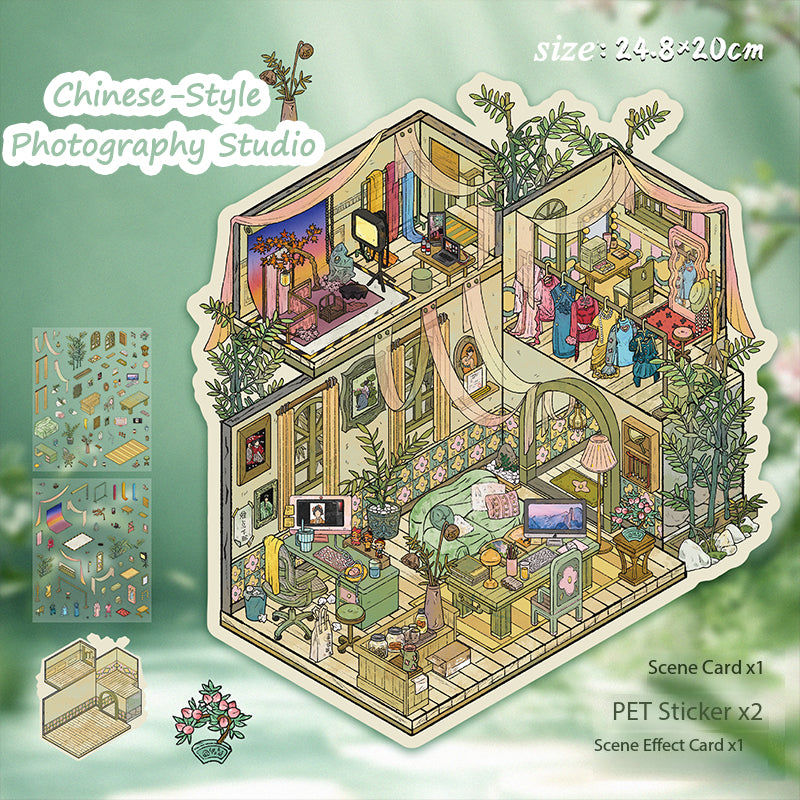 Vintage 3D House Scene Stickers, DIY Miniature Creative Art Fun Collage Stickers for Immersive Home Micro-World Decoration