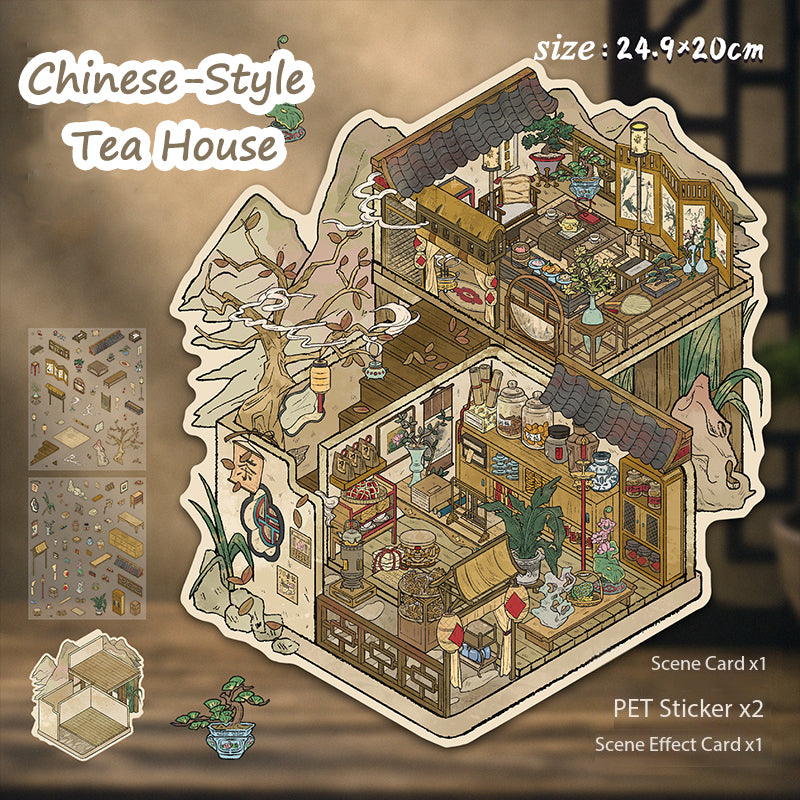 Vintage 3D House Scene Stickers, DIY Miniature Creative Art Fun Collage Stickers for Immersive Home Micro-World Decoration